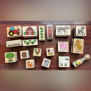 Collection of wooden rubber stamps, the farm